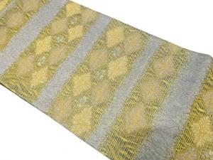 金銀糸　横段に花菱模様織り出し　全通袋帯